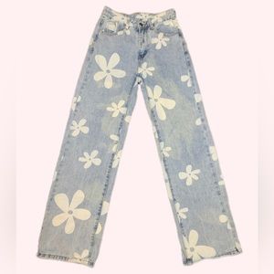 SHEIN Floral Print Straight Leg Jeans